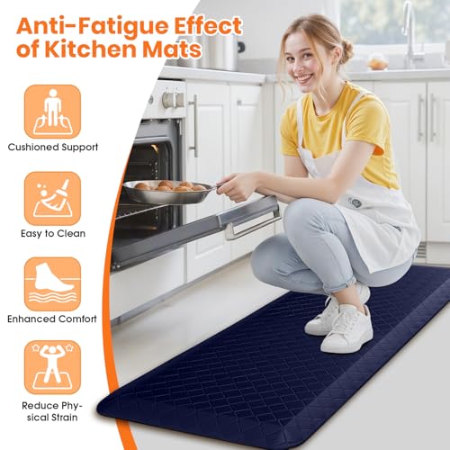 4/5 Inch Extra Thick Kitchen Mats for Floor,Non Slip Anti Fatigue Kitchen Rugs,Waterproof Stain Resistant Sink Mat,Cushioned Standing and Comfort Mats for Office (17"x47" Blue) - color: Blue, size: 47"L x 17"W x 0.8"Th