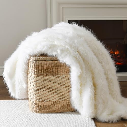 HORIMOTE HOME Luxury Plush Faux Fur Blanket, Long Pile White Throw Blanket, Super Warm, Soft, Cozy Faux Fur Throws for Couch Bed Sofa, Aesthetic Home Room Decor Throw, 50" x 60" - color: Cream, size: 50″×60″