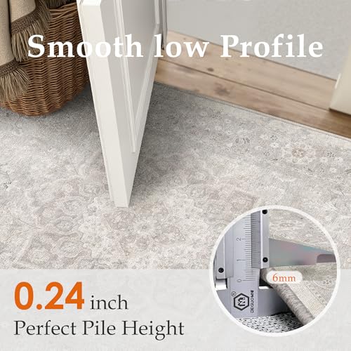 PureCozy Gray Runner Rug 2x6 Hallway Washable Vintage Carpet for Kitchen Non Slip Soft Low Pile Indoor Retro Oriental Medallion Grey Accent Throw Long Rug Rug for Bathroom Laundry Dining Room - color: Grey, size: 2' x 6' (Runner)