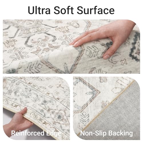 befbee 5x7 Area Rugs for Living Rooms, Stain Resistant Neutral Washable Rugs for Dining Rooms, Floral Vintage Non-Slip Thin Large Size Area Rug(Light Grey) - color: Light Grey, size: 5' x 7' (Rectangular)