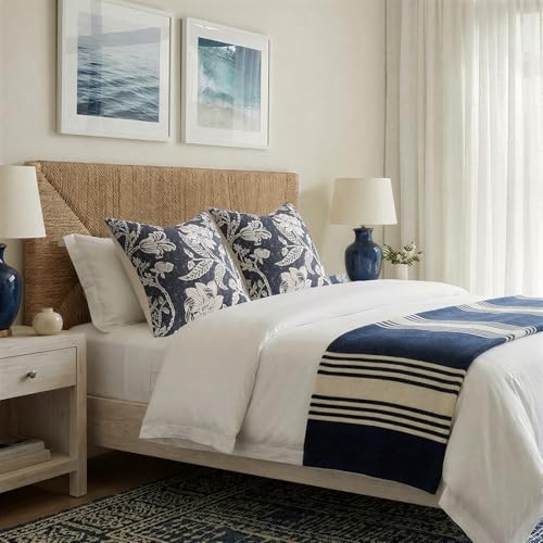 Floral Throw Pillow Covers 16x16：Navy Blue Vintage Floral Pillows Decorative Covers Boho Patterned 100% Cotton Accent Modern Farmhouse Neutral Covers — Sofa Bed Living Room Pillowcases Pack of 2 - color: Bf-navy Blue, size: 16" x 16" (Pack of 2)