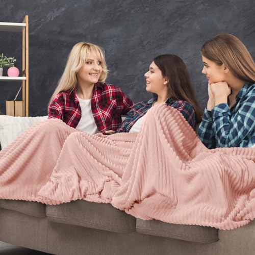 Buryeah 12 Pcs Flannel Throw Blanket Bulk 50 x 60 in Sleepover Blanket Outdoor Wedding Throw Lightweight, Oeko-tex Standard 100 Certified for Sofa Homeless Gifts (Pastel Pink) - color: Pastel Pink