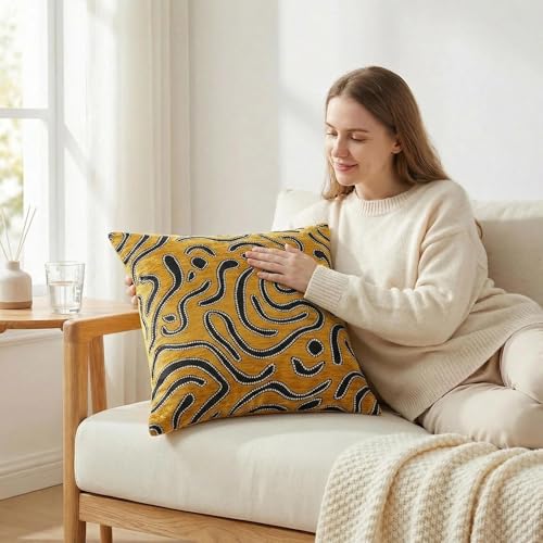 Mantle & Mason Throw Pillow Covers 18x18 Chenille Pillow Covers Set of 2, Yellow Modern Abstract Luxury Textured Decorative Pillow Cover for Couch Sofa Bed Living Room - color: Artflow Dusty Yellow, size: 18" x 18" (Pack of 2)