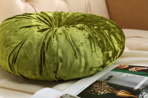 Verpert Pack 2：Round Floor Cushions Pillow, Solid Color Velvet Meditation Cushion Pumpkin Pleated Meditation Pillow for Home Sofa Bed Car Decor Floor Pillow Cushion Green - color: Green