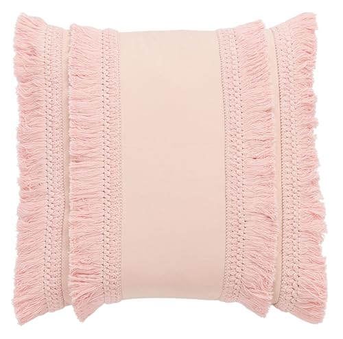 Safavieh Home Collection Grema Boho 16-inch Pink Fringe Decorative Accent Pillow PLS7142B-1616 - color: Pink, size: 17"x17"