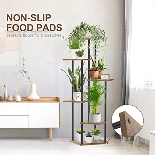 Oppro 6 Tier Tall Plant Stand Indoor Outdoor, Large Wood Metal Planter Shelf Holder for Narrow Corner, Sturdy Vertical Multiple Flower Orchid Pot Decorative Rack for House Living Room Bedroom Office, Rustic Black - color: Black-6 Tier