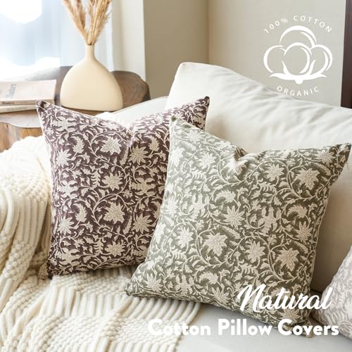 FIOUOVO Floral Throw Pillow Covers 18x18 Farmhouse Block Print Pillow Covers Decorative Pillow Covers Couch Pillows for Living Room Vintage Accent Sofa Pillows Set of 2, Burgundy - color: Burgundy, size: 18" x 18" (Pack of 2)
