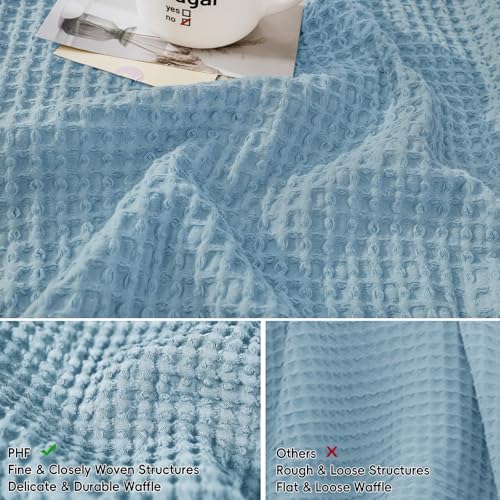 PHF 100% Cotton Waffle Weave Throw Pillow Cover, 24" x 24", No Filling, 2 Pack Elegant Home Decorative Square Throw Pillow Covers for Bed Couch Sofa, Dusty Blue - color: Dusty Blue, size: 24" X 24" (Pack of 2)