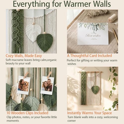 SunsprieJoy Macrame Wall Hanging, Boho Wall Decor Handmade Yarn Woven Leaf Tapestry, Modern Wall Art for Bedroom Nursery Kitchen Dining Room Bathroom, Home Decoration Gift for Women – Green - style: Vertical Leaf