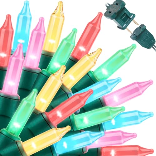 LAMPHOME 100 Ct. Multi-Color Christmas Tree Lights with Green Wire - 20Ft Mardi Gras Lights for Indoor and Outdoor Use - Multicolor Twinkle Christmas Tree Decoration with End Connectors - color: MultiColor-Green Wire