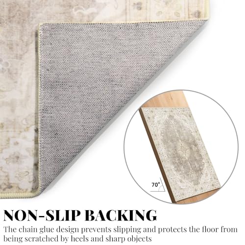 MUJOO Beige Rug 2'x3',Small Washable Area Rugs for Entryway Kitchen Bathroom Bedroom,Boho Vintage Bohemian Distressed Farmhouse Non Slip Carpet, Floral - color: Beige, size: 2' x 3' (Rectangular)