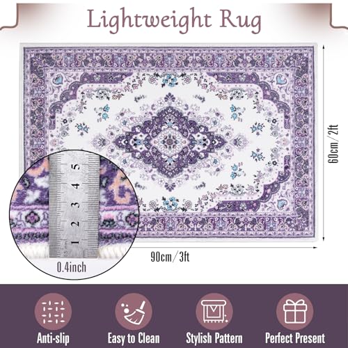 HOMORE Area Rug 2x3 Small Rugs for Bedroom, Purple Floral Rug for Entryway, Faux Wool Non Slip Washable Low Pile Indoor Doormat for Entance Kitchen Bedside, Lavender Vintage Rug for Room Decor - color: Purple, size: 2' x 3' (Rectangular)