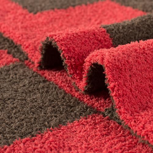 Carriediosa Checkered Throw Blanket 50" X 60", 400GSM Ultra Soft Microfiber Fuzzy Fluffy Reversible Cute Preppy Knitted Blankets Cozy Plush Fall Throws for Couch, Bed, Sofa, Red and Brown - color: Check - Red and Brown, size: 50" X 60"