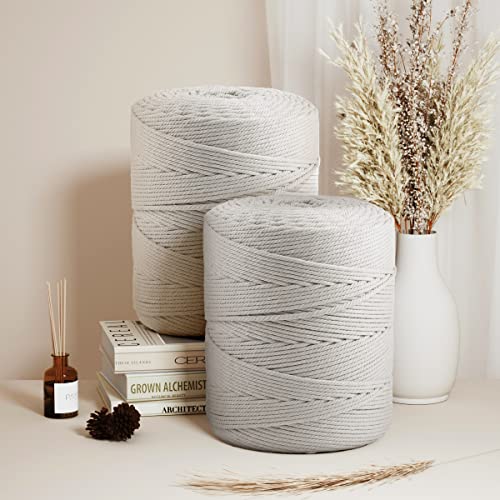Macrame Cotton Cord 4mm x 547yds, ZUEXT Natural Handmade Beige White Braided Cords 4 Strands Knitted Rope String for Craft Wall Hanging Weaving Tapestry Dream Catchers Hanger DIY Gift (500m) - color: Beige White, style: 4mm x 500m