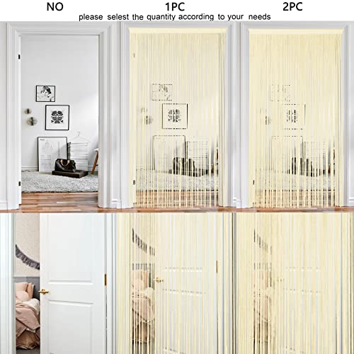 HSYLYM Spaghetti String Curtains for Doorways Privacy Door Frame Tassel Hippy Wall Kitchen Hallway Boho Fringe Curtain Hanging Door Room Dividers Decor 1 Panel（39×79in/100×200cm,Champagne） - color: Champagne, size: 39"W x 79"L (Pack of 1)