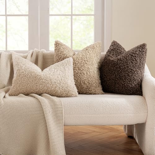 MIULEE Pack of 2 Faux Fur Throw Pillow Covers 18x18 Inch Neutral Light Beige Boucle Decorative Sherpa Pillow Covers Fuzzy Accent Soft Sheepskin Fleece for Boho Home Decor Couch Living Room Bed - color: Neutral Light Beige, size: 18" x 18" (Pack of 2)