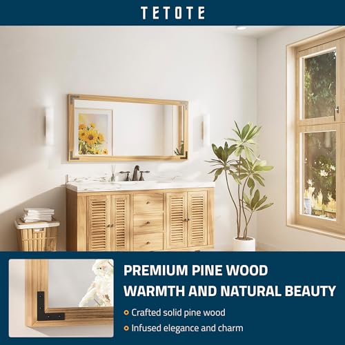 TETOTE 48 x 24 Natural Wooden Mirror for Bathroom Wall/Bedroom/Living Room/Entryway Farmhouse Rustic Bathroom Vanity Mirror Waterproof (Horizontal/Vertical Mounted) - color: Wood, size: 24"L x 48"W