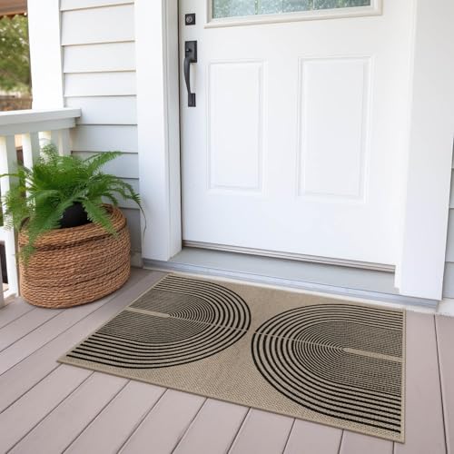 Rugalia Easy Jute Rainbow Entryway Rug, 2x3 Washable Non-Slip Indoor Outdoor Doormat, Black Nature Boho Farmhouse Small Kitchen Rug Modern Abstract Throw Rugs for Entrance Bedroom Bathroom - color: Nature/Black Rainbow, size: 2' x 3' (Rectangular)