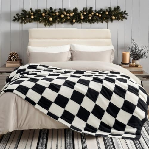 Snuggle Sac Faux Fur Throw Blanket for Couch,Black Checker Blanket, Cozy Soft Warm Blankets for Sofa, Bedroom, Living Room, Black Checker,50x60 inches - color: Black White, size: Throw(50"x60")