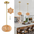 Mini Rattan Pendant Light Hemp Rope Rattan Light Fixture Woven Pendant Wicker Chandelier Boho Chandelier for Bedroom Kitchen Island - color: 8.7" Natural