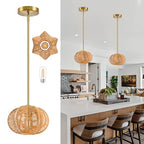 Mini Rattan Pendant Light Hemp Rope Rattan Light Fixture Woven Pendant Wicker Chandelier Boho Chandelier for Bedroom Kitchen Island - color: 8.7" Natural