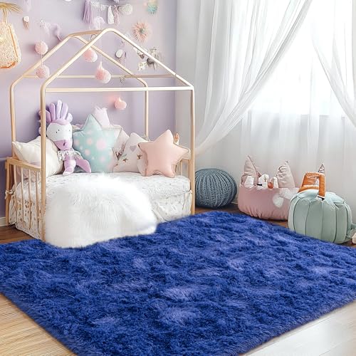 Awaytail Dark Blue Rug 2x3 - Small Rugs for Living Room Height Pile 1.4" Plush - Fuzzy Throw Rugs for Bedroom - Navy Blue - color: Navy Blue, size: 2' x 3' (Rectangular)