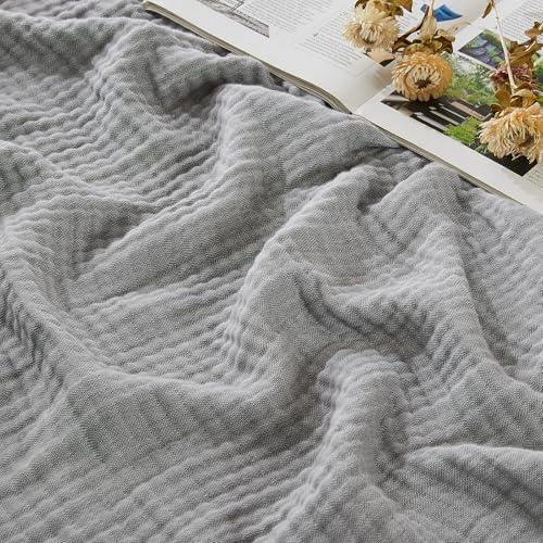 EMME Cotton Muslin Large Throw Blanket Couch Breathable Gauze Soft Lightweight Bed Blankets Adults (Heather Grey, 50"x70") - color: 04 - Grey, size: Large Throw (50" X 70")