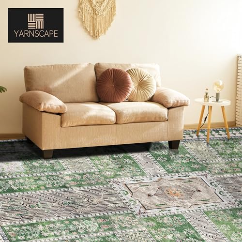 YARNSCAPE Vintage 3' x 5 ' Washable Area Rug - Stylish Indoor Rug for Living, Dining or Bedroom - Lightweight Carpet with Non-Slip Backing - Foldable for Easy Placement and Maintenance - Green - color: Vintage-green, size: 3' x 5' (Rectangular)