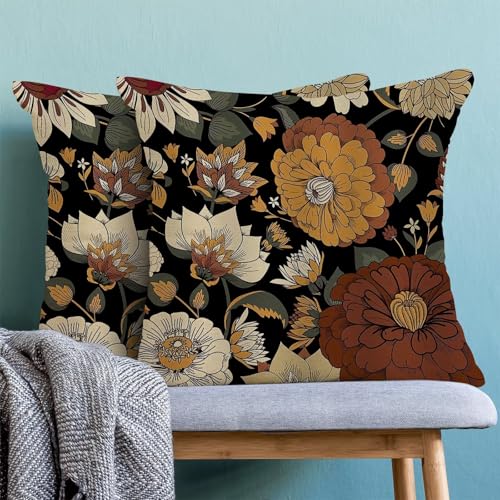 Boho Floral Botanical Pillow Covers 16x16 Inch Set of 2, Mid Century Morden Abstract Outdoor Decorative Retro Flower Throw Pillows Bohemian Flowers Couch Cushion Case for Chair Sofa Bedroom - color: Vc5, size: 16" x 16" (Pack of 2)