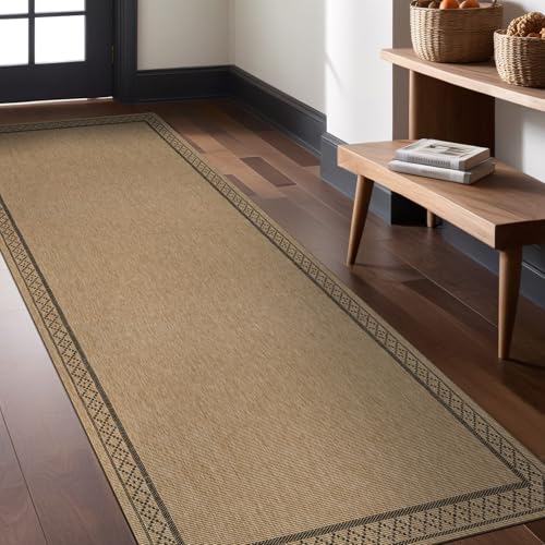 Luul Home Easy Jute Rugs 2x7 Frame Natural Color Living Room Indoor Outdoor Runner Rug for Patio and Kitchen Rug High Traffic Washable Easy to Clean Solid Boho Woven Design Carpet (2 x 7) - color: Frame/Natural Black, size: 2' x 7' (Rectangular)