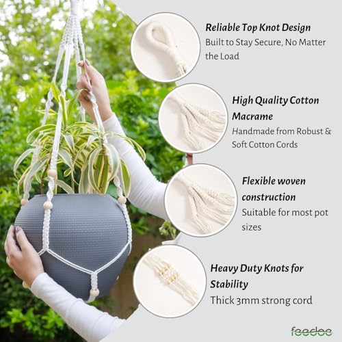 feedee Macrame Plant Hanger, Hanging Planters for Indoor Plants Holder with Wood Beads, Hanging Plant Holder for Indoor Outdoor, Gifts for Plant Lovers, Boho Home Decor Plant Hanger, Ivory - color: Ivory - Pack of 1, size: Pack of 1