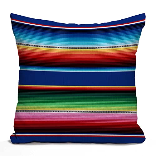 Nphuriy Mexican Colorful Pillow Cover, Stripes Pattern Party Decor Ethnic Mexican Fabric Square Throw Pillow Case Cotton Linen French Decor Rustic Cushion Cover for Sofa Couch 16x16 Inch - color: Multi 39
