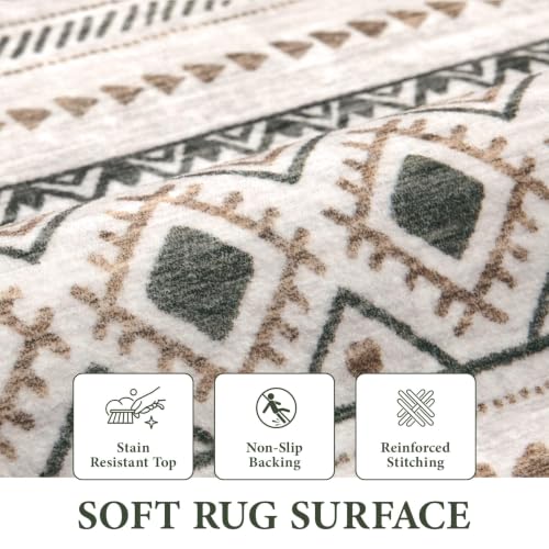 Area Rug 3x5 Geometric Rug: Washable Boho Moroccan Rugs Soft Farmhouse Rug, Modern Neutral Stain Resistant Indoor Floor Carpet for Living Room Bedroom Dining Table Nursery(Brown Green,3'x5') - color: Brown/Green, size: 3' X 5' (Rectangular)