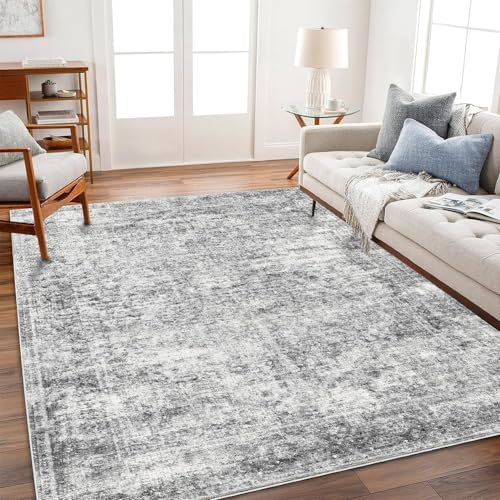CHAMPLANT Area Rug 9x12 Washable Gray Vintage Traditional Mat Distressed Indoor Foldable Thin Retro Accent Floral Non Slip Carpet for Living Room Dining Room Office - color: Grey, size: 9' x 12' (Rectangular)