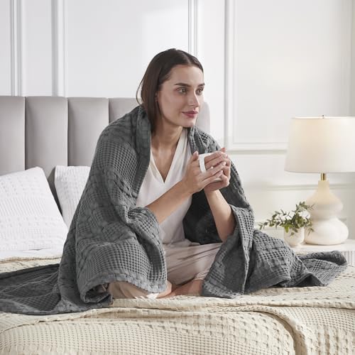 VHC Brands 100% Cotton Waffle Weave Dark Gray Throw 50x60, Decorative Cotton Throw Blanket, Boho Farmhouse Bedroom, Living Room Decor for Bed, Couch, or Sofa - color: Dark Gray, size: Throw (50"x60")