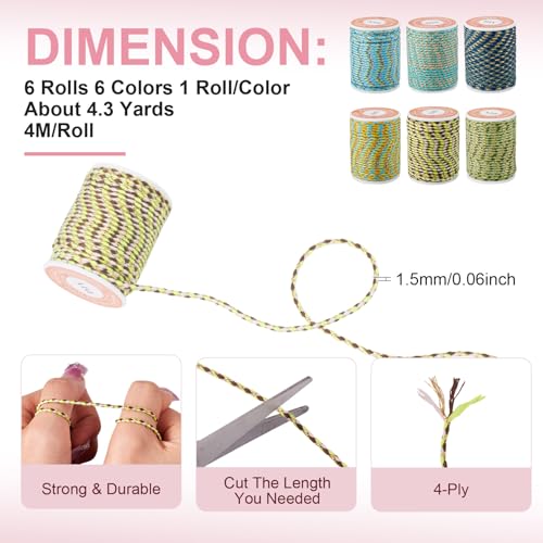 25.8 Yards 1.5mm Metallic Braided Thread 4-Ply Macrame Polycotton Cord Jewelry Beading Cord for Friendship Bracelet DIY Craft String Knitting Macrame Rope Wall Hangers Decoration - color: Mixed Color 4, size: 1.5mm