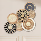Jeorywoet Round Woven Wall Basket Decor 7Pcs, Natural Rustic Rattan Flower Boho Wall Art for Bedroom, Living Room, Bathroom