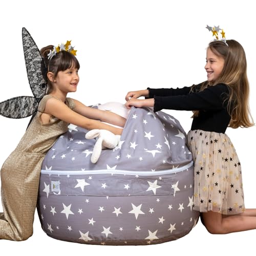 SMART WALLABY Stuffed Animal Storage Bean Bag Chair | 2 Sizes in 1 | 100% Cotton Washable Kids’ Plush Toys Organizer | XL to XXL Expandable Premium Soft Toys Pouf Twinkle Twinkle - color: Twinkle Twinkle