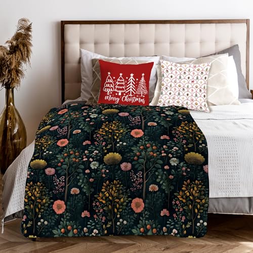 Moody Vintage Floral Throw Blanket for Couch, Cottagecore Home Decor, Dark Cottagecore Wildflower Plant Botanical Throw Blanket for Bedroom Living Room Home Decoration, 50x60 Inches - color: Color_5