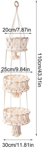 Multi Layer Woven Rope Organizer | Boho Hanging Plant Holder – 3-Tier Macrame Flower Basket, Decorative Indoor Pot Storage, Unique Hanging Ornament for Bedroom, Balcony, Kitchen, Office, Housewarming