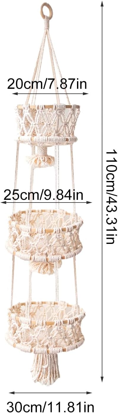 Multi Layer Woven Rope Organizer | Boho Hanging Plant Holder – 3-Tier Macrame Flower Basket, Decorative Indoor Pot Storage, Unique Hanging Ornament for Bedroom, Balcony, Kitchen, Office, Housewarming