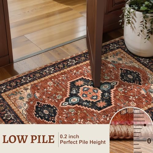 Tangsoo Oriental 2X3 Washable Rugs, Orange Vintage Non Slip Small Area Rug Carpet, Indoor Front Door Rug for Entryway, Door Mat Indoor Entrance Soft Low Pile Throw Rugs for Entry Kitchen Bedroom - color: Orange/Black, size: 2' X 3' (Rectangular)