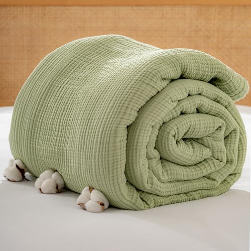 Muslin Blanket - Pure 100% Turkish Cotton Airy Soft Light Versatile Gauze Throw Blanket for Bed, Couch, Sofa (Sage Green, Throw Size (50" x 66" inch)) - color: Sage Green, size: Throw Size ( 50" x 66" inch )