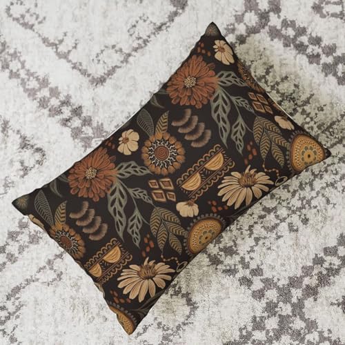 Boho Brown Plant Pillow Covers 12x20 Inch Set of 2, Boho Floral Outdoor Decorative Brown Tropical Leaves Throw Pillows Retro Bohemian Flower Couch Cushion Case for Chair Sofa Bedroom - color: Vc1, size: 20" x 12" (Pack of 2)