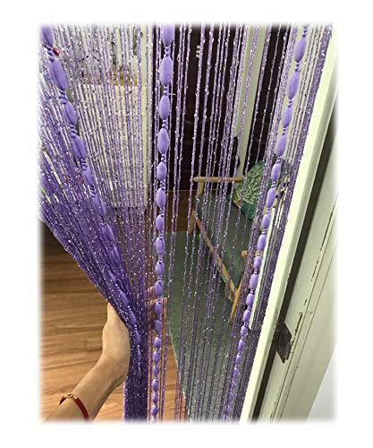 Door String Curtain Flat Silver Ribbon Thread with Shaggy Tassel Room Divider, 39’’x79’’ (Purple-style2) - color: Purple-style2