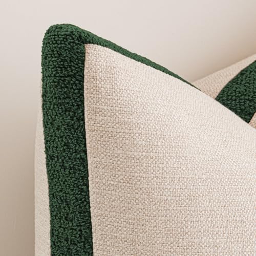 a moment Christmas Dark Green Loop Yarn Linen-Like Pillow Cover Natural Soft Decorative Throw Pillow Case Farmhouse 20x20 Inch, Textured Cushion Cover for Sofa Bed, Wrinkle-Resistant Home Decor - color: Dark Green, size: 20" x 20" (Pack of 2)