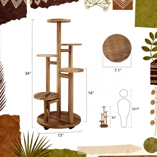 GEEBOBO 5 Tiered Tall Plant Stand for Indoor, Wood Plant Shelf Corner Display Rack, Multi-tier Planter Pot Holder Flower Stand for Living Room Balcony Garden Patio (Brown) - color: 5tier-brown