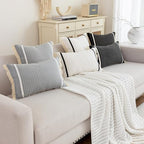 CARRIE HOME Modern Farmhouse Grey Pillow Covers 18x18 with Tassels 1 Pack, Neutral Gray Striped Throw Pillow Covers 18 x 18, Grey Cotton Woven Boho Couch Pillows for Couch Bed (No Pillow Inserts) - color: Grey (With Tassels), size: 18" x 18" (Pack of 1)
