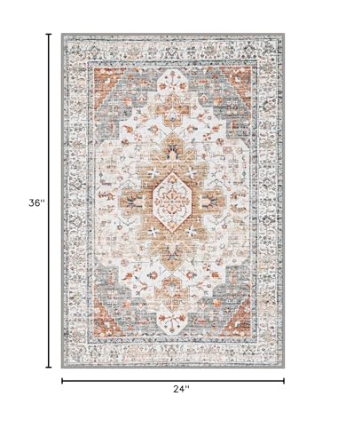 Moynesa Ultra-Thin Washable Entryway Rug 2x3 Rug, Small Kitchen Rugs for Entryway Indoor Non Slip, Vintage Throw Mat for Front Door Entrance Bathroom Laundry Room, Beige/Gold - color: Beige/Gold, size: 2' x 3'