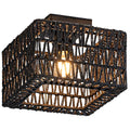Rpzloila Rattan Ceiling Light, Black Boho Light Fixture, Square Flush Mount Ceiling Light for Bedroom, Hallway, Entryway, Kitchen, Laundry - color: Black, size: 1-Light-Square